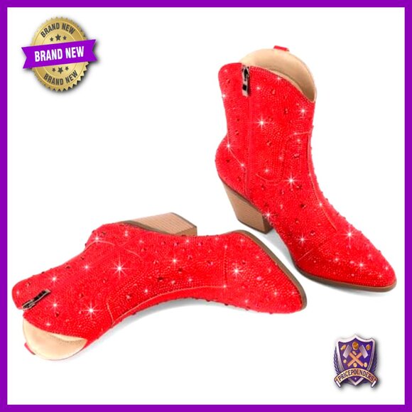 Rhinestone Cowgirl Ankle Boots Chunky Heel Western Fashion Comfortable Side - Picture 6 of 7